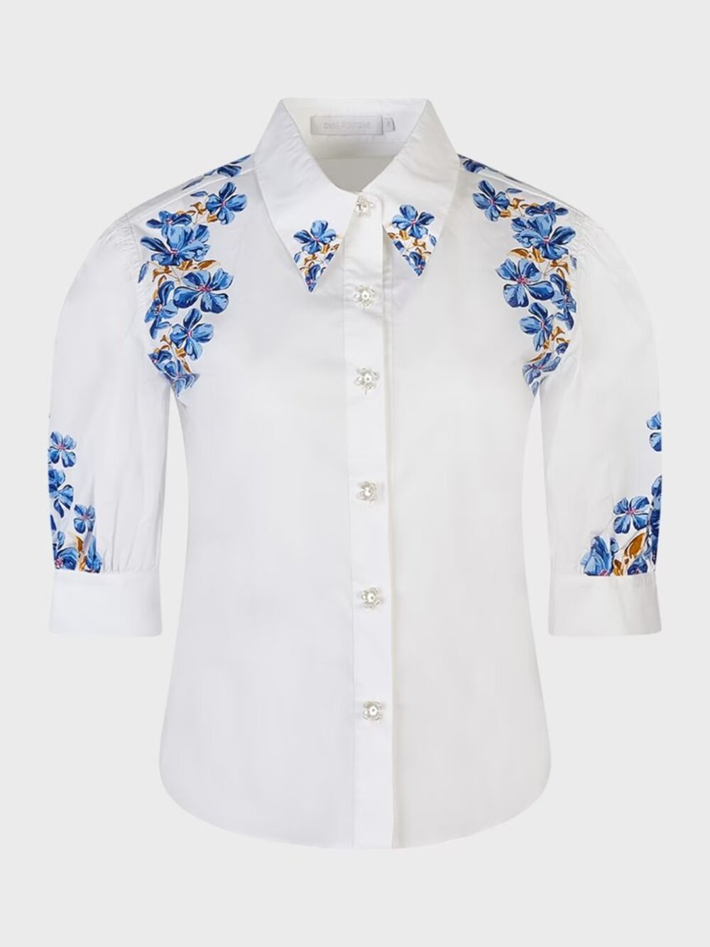NWT ANNE FONTAINE Heloise Shirt White Cotton Poplin 3/4 Sleeve Shirt